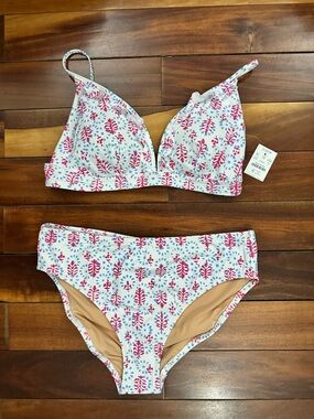 NWT. J.Crew Factory. Floral Two-Piece Bikini Set - Pink & Blue Print, M/L